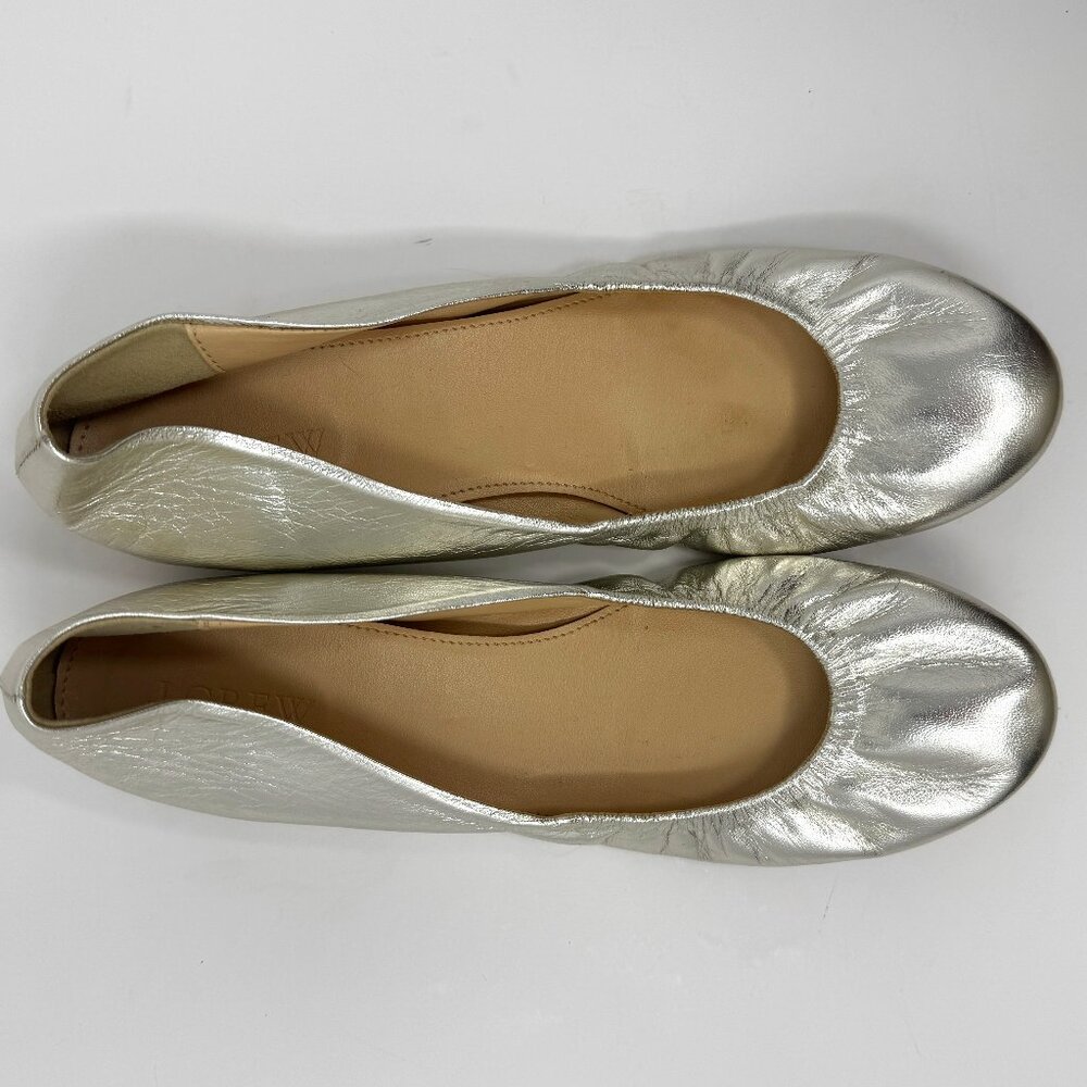 J. Crew Silver Metallic Leather Ballet Flats US 7.5